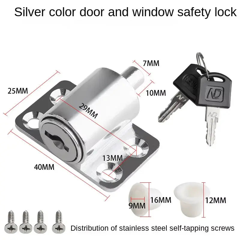 Sliding Window Patio Screw Door Lock Key Push Baby Child Safety Protection Antitheft Door Window Security Lock Catches Set