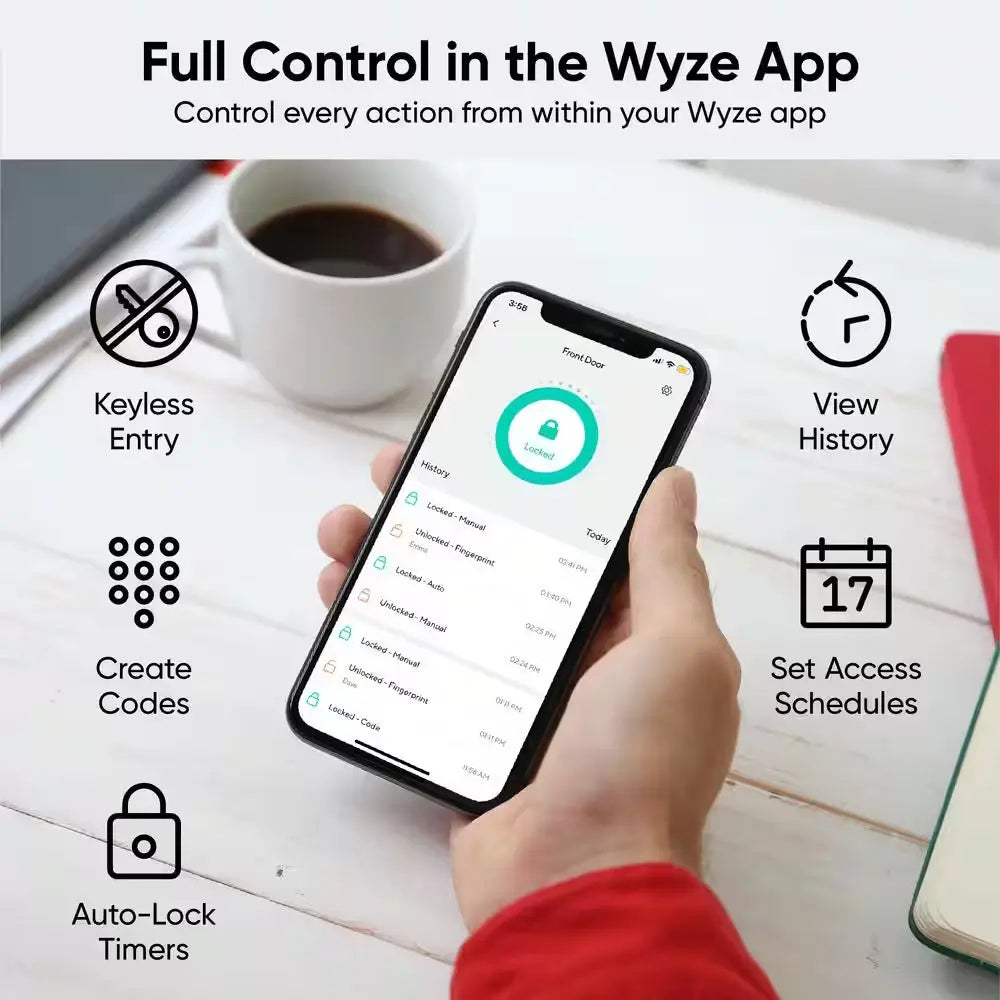 Smart Lock, Fingerprint Keyless Entry, Bluetooth Deadbolt Replacement, In-App Monitoring and Scheduled Access