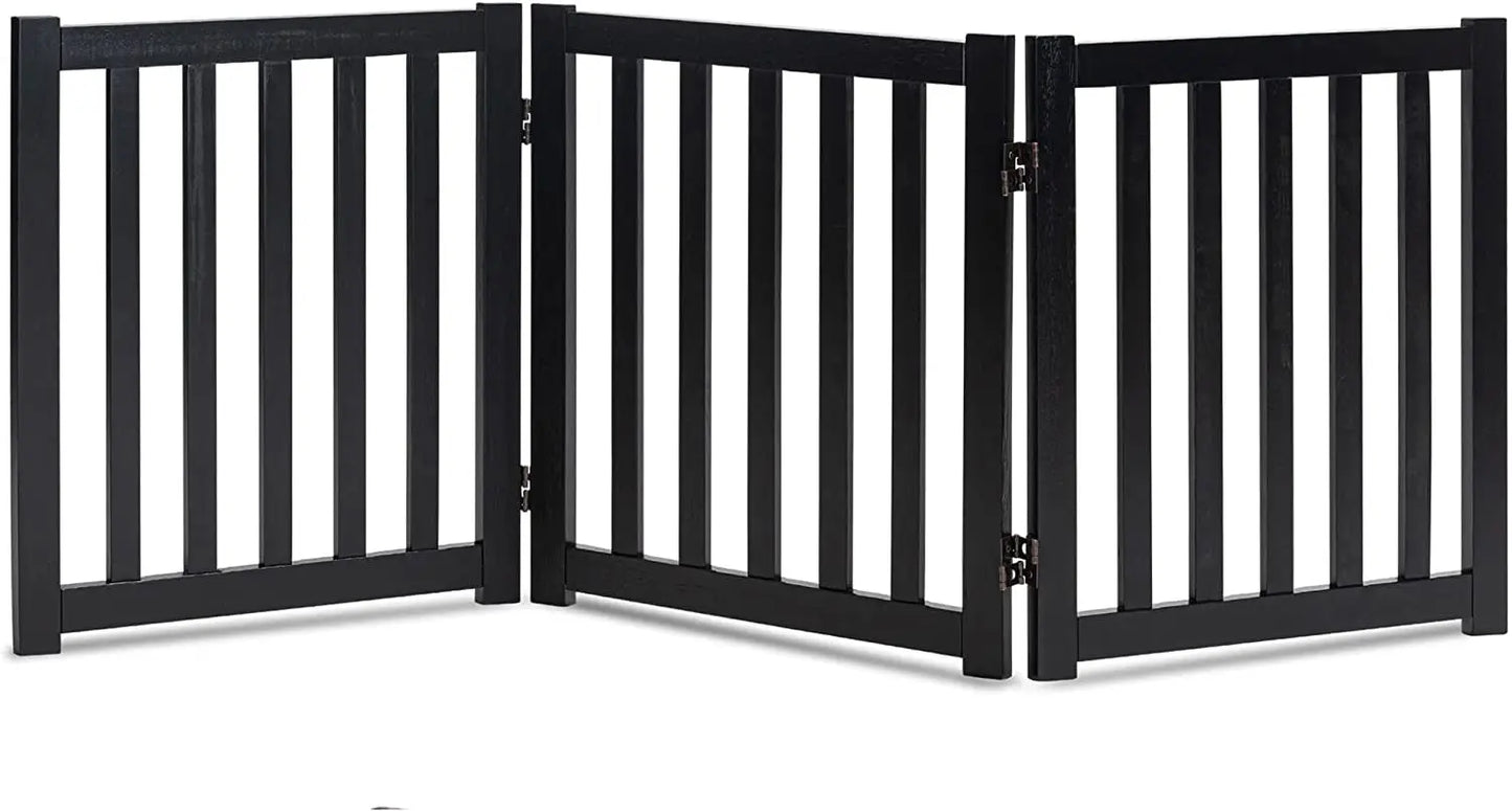 Solid Hardwood Freestanding Pet Gate,Wooden Dog Gates for Doorways,Nature Wood Dog Gates for the House,Dog Gate for Stairs,Freestanding Indoor Gate Safety Fence,Black,24" Height-3 Panels