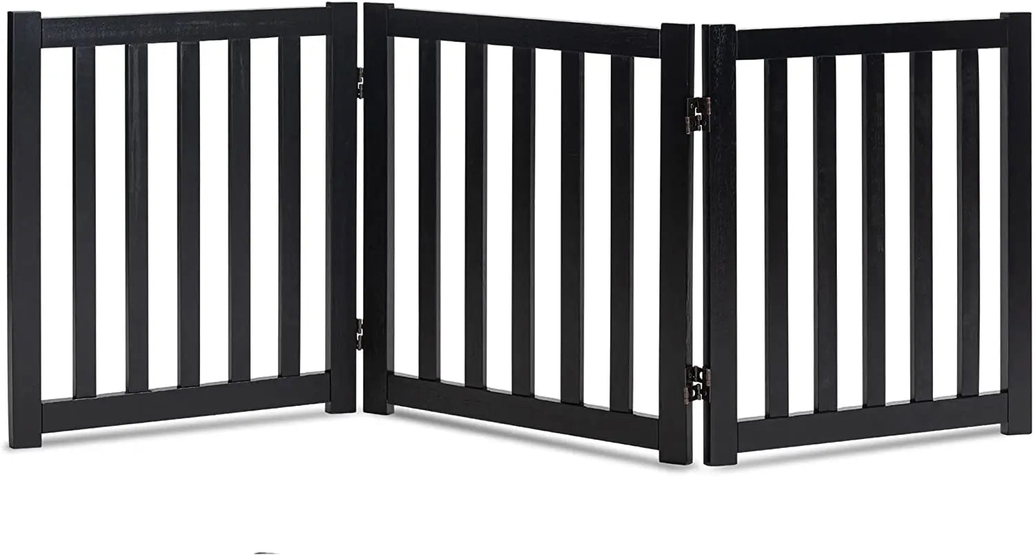 Solid Hardwood Freestanding Pet Gate,Wooden Dog Gates for Doorways,Nature Wood Dog Gates for the House,Dog Gate for Stairs,Freestanding Indoor Gate Safety Fence,Black,24" Height-3 Panels