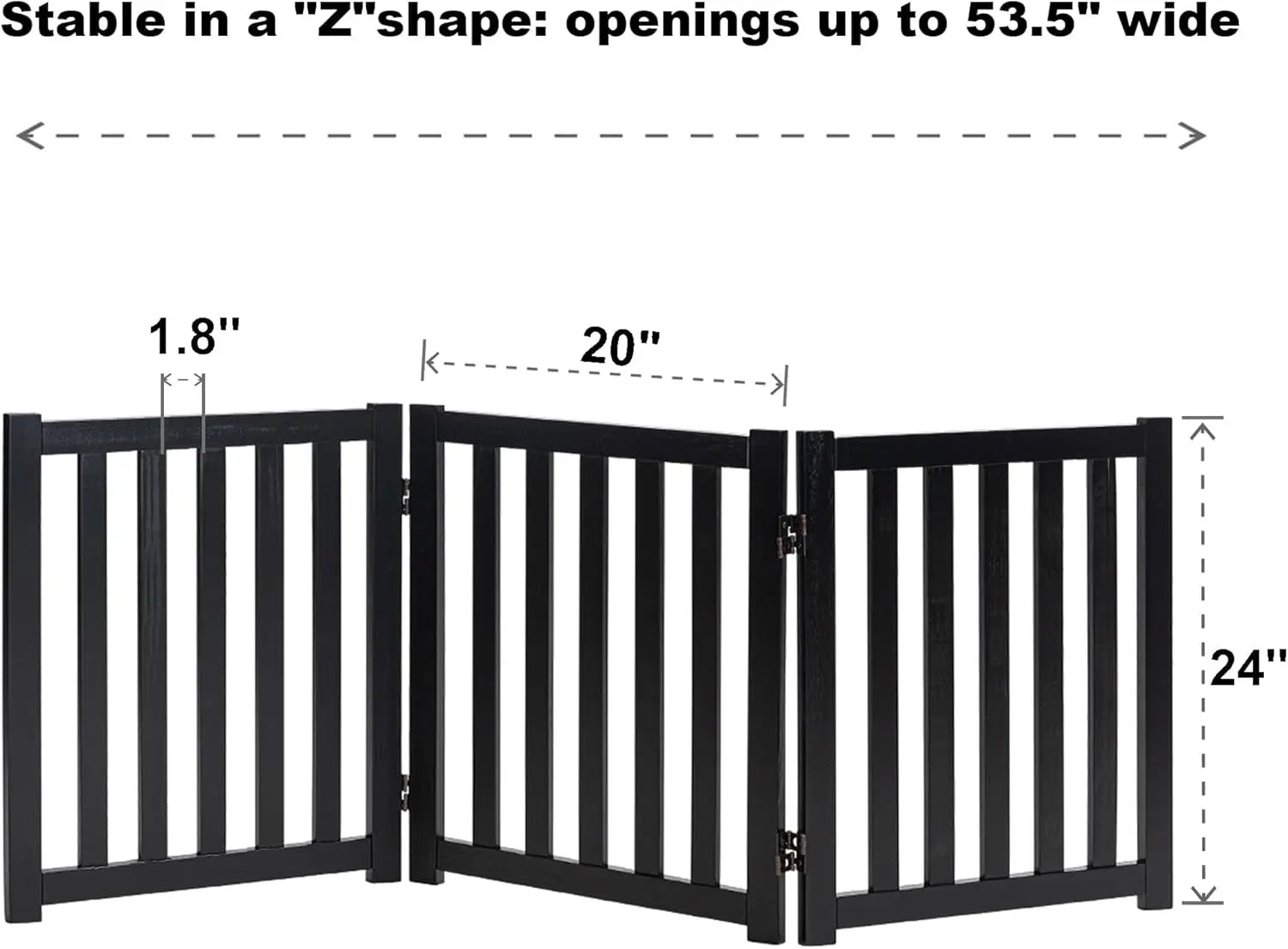 Solid Hardwood Freestanding Pet Gate,Wooden Dog Gates for Doorways,Nature Wood Dog Gates for the House,Dog Gate for Stairs,Freestanding Indoor Gate Safety Fence,Black,24" Height-3 Panels