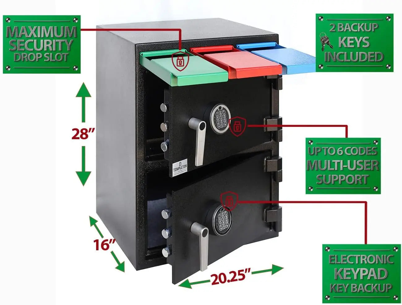 Two Door Multi-User Depository Drop Safe with Electronic Locks & Segregated Drop Slots