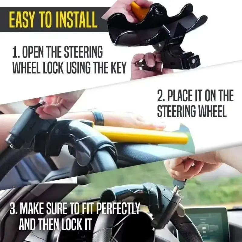 Universal Car Steering Wheel Lock with 2 Keys Car Security Rotating T-Shaped Steering Wheel Lock Steering Wheel Anti-Theft Lock