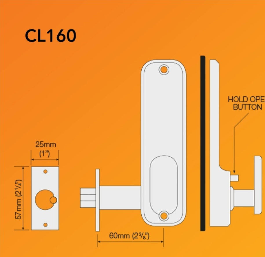CodeLocks CL160 keypad lock dimensions