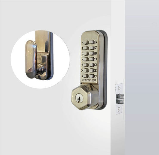 CodeLocks CL250 mechanical keypad tubular latch with key override, stainless steel