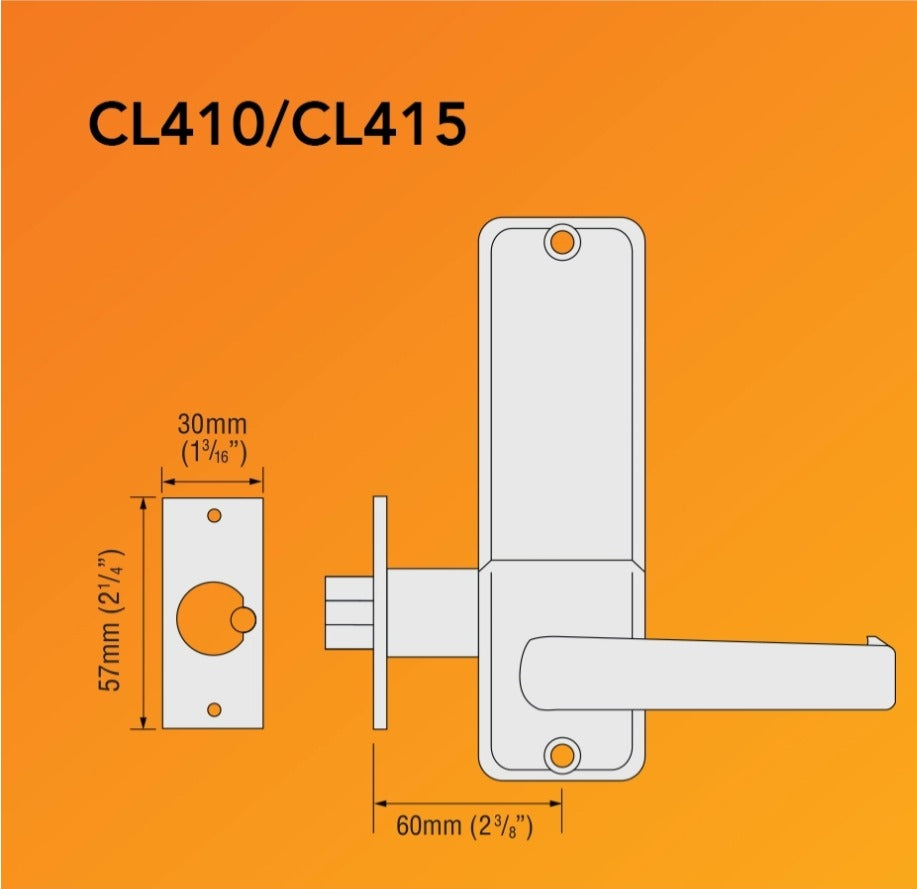 CodeLocks CL410 CL415 latch and backset dimensions