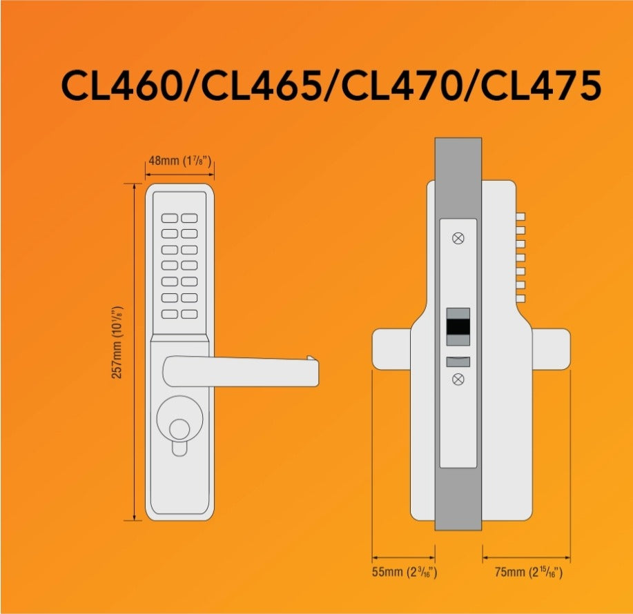 CodeLocks CL460 CL465 narrow stile lock dimensions